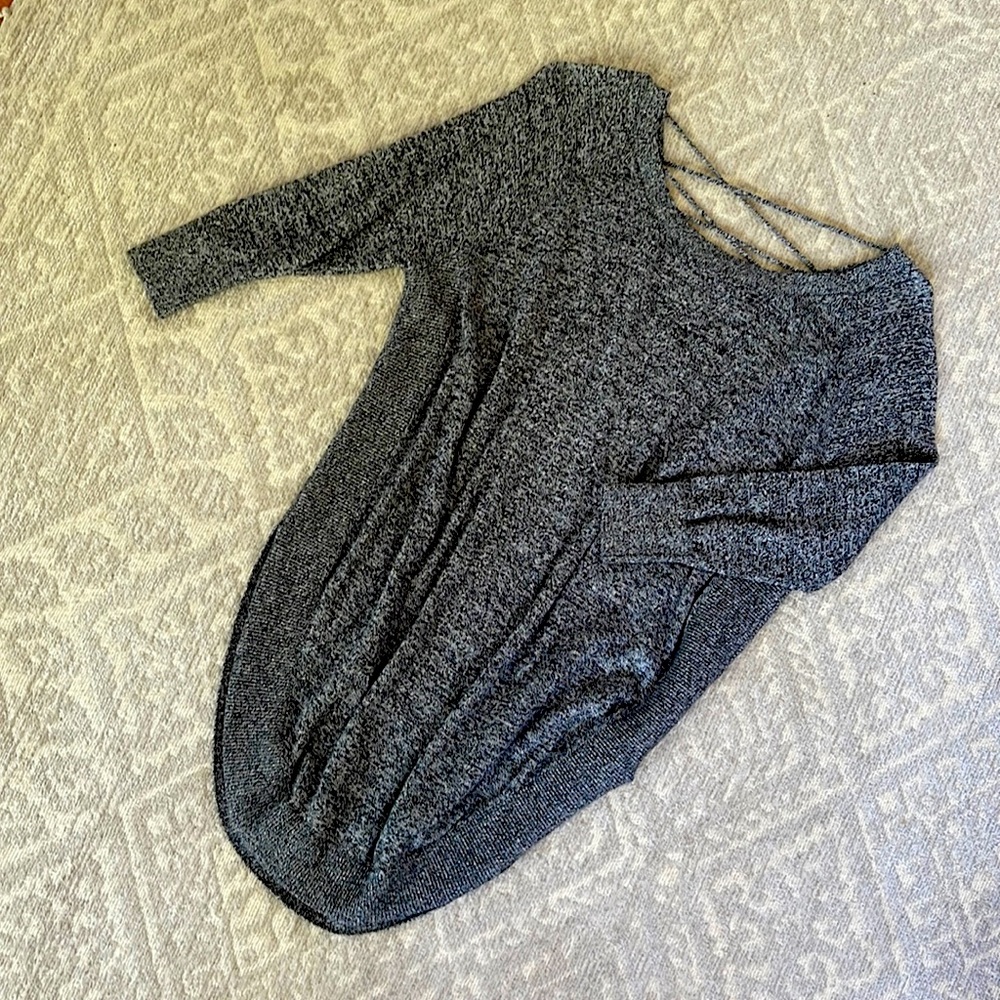 Long dark heather grey tunic cris-cross detail back